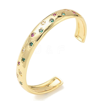 Brass Micro Pave Cubic Zirconia Cuff Bangles for Women BJEW-A172-03G-1