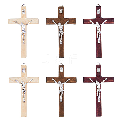6Pcs 3 Colors Religion Cross Wood Big Pendants WOOD-DC0001-18-1