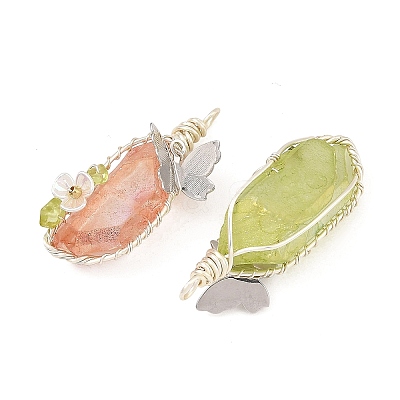 Electroplated Natural Quartz Copper Wire Wrapped Pendants PALLOY-TA00452-1