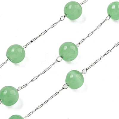 304 Stainless Steel with Glass Cat Eye Link Chains CHS-G038-08P-01-1