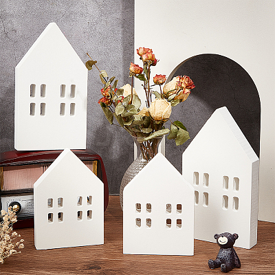 4Pcs 2 Styles Christmas Wood House Display Decorations DJEW-BC0001-28A-1