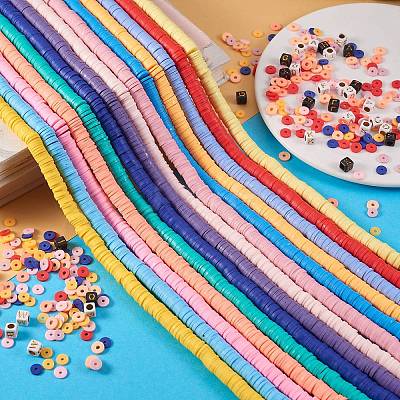 20 Strands 20 Colors Flat Round Handmade Polymer Clay Beads CLAY-SZ0001-72-1