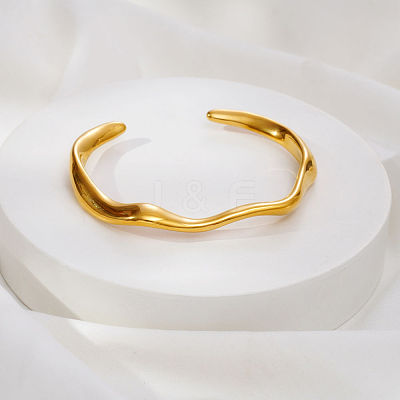 304 Stainless Steel Textured Wave Open Cuff Bangles for Women NJ1882-1