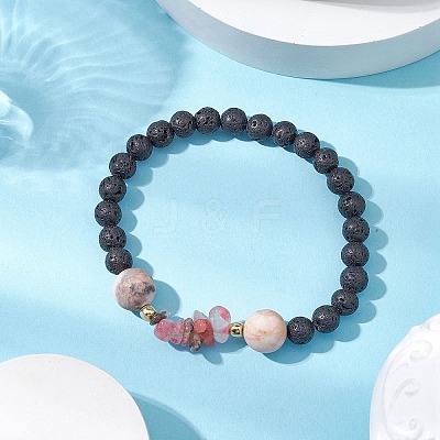 Natural Zebra Jasper with Natural Lava Rock Beaded Stretch Bracelets for Women BJEW-JB11130-04-1