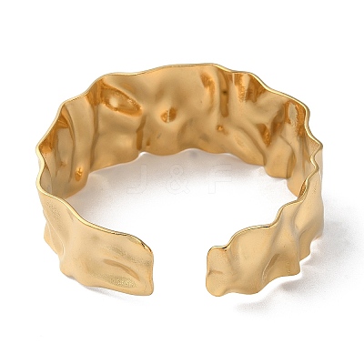 304 Stainless Steel Textured Open Cuff Bangle for Women BJEW-Q770-02G-1