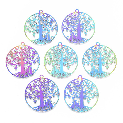 Ion Plating(IP) 201 Stainless Steel Filigree Pendants X-STAS-T057-21-1