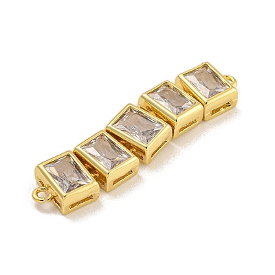 Rack Plating Brass Clear Cubic Zirconia Connector Charms KK-C074-19G-01-1