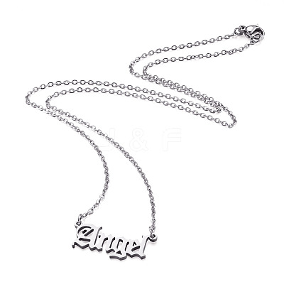 6Pcs 6 Style 304 Stainless Steel Word Pendant Necklace NJEW-KS0001-06P-1