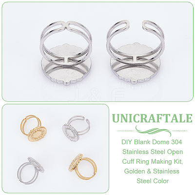 DIY Blank Dome 304 Stainless Steel Open Cuff Ring Making Kit DIY-UN0055-83-1