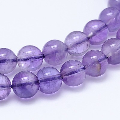 Natural Amethyst Smooth Round Bead Strands G-M212-8mm-01A-1