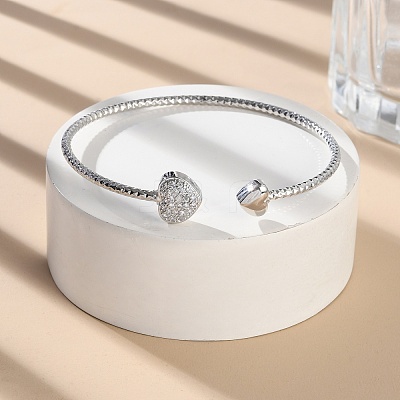 Clear Cubic Zirconia Open Cuff Bangle BJEW-G737-01P-01-1