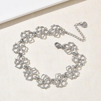 Hollow Hammered 304 Stainless Steel Link Chain Bracelets for Women BJEW-F539-01C-P-1