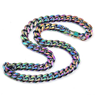 Ion Plating(IP) 304 Stainless Steel Cuban Link Chain Necklaces for Men NJEW-B116-06RC-1