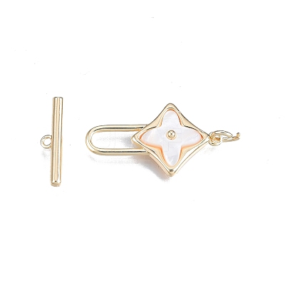Brass Natural Freshwater White Shell Toggle Clasps KK-T062-235G-1