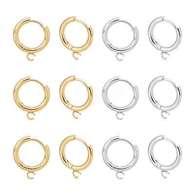 12Pcs 2 Colors 201 Stainless Steel Huggie Hoop Earring Findings STAS-UN0056-80-1