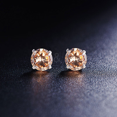 Rhodium Plated 925 Sterling Silver Four Pronged Ear Studs JE420E-01-1