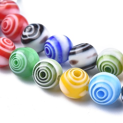 Handmade Millefiori Glass Round Beads Strands LK-R004-93-1