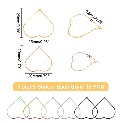 50Pcs 5 Style Ion Plating(IP) 304 Stainless Steel Hoop Earring Findings STAS-DC0007-06-1
