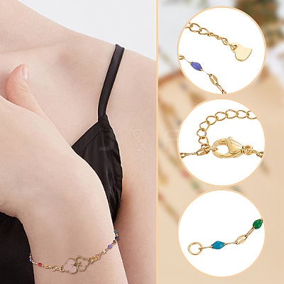 10Pcs 5 Colors 304 Stainless Steel Enamel Oval Link Chain Bracelet Makings AJEW-GO00045-1