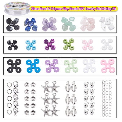 Mixed Stone & Glass Seed & Polymer Clay Beads DIY Jewelry Set Making Kit DIY-YW0004-73-1