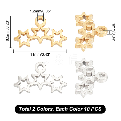 20Pcs 2 Colors 304 Stainless Steel Charms STAS-DC0008-79-1