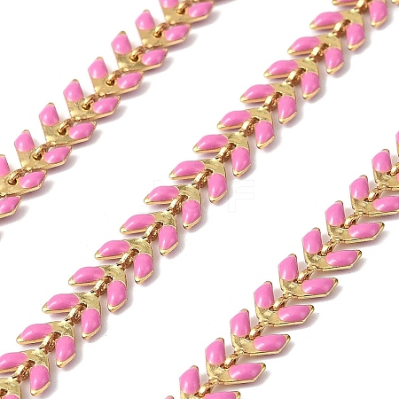 Brass Enamel Leaf Link Chains CHC-F021-02G-03-1