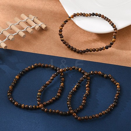 Natural Tiger Eye Round Bead Stretch Bracelets BJEW-L594-B02-1