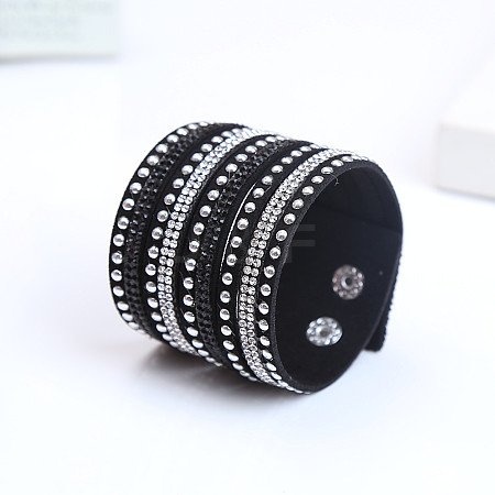 9-row Suede Cord & Rhinestone & Alloy Rivet Wrap Bracelets WG9BE7D-03-1