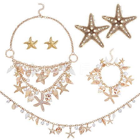 Ocean Theme Natural Shell Jewelry Sets SJEW-PH0001-20-1