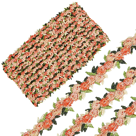 15 Yards Flower Polyester Embroidery Lace Ribbon OCOR-WH0070-77G-1
