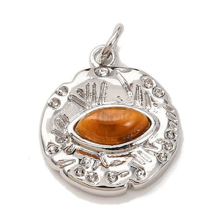 Brass & Natural Tiger Eye Pendants KK-A279-12P-1