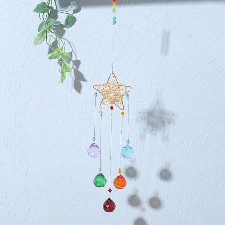 Star Iron Colorful Chandelier Decor Hanging Prism Ornaments HJEW-P012-01G-1