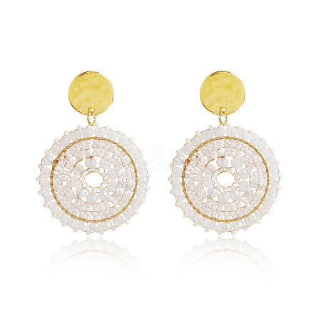Flat Round 304 Stainless Steel Glass Seed Beads Dangle Stud Earrings FS-WG93238-01-1
