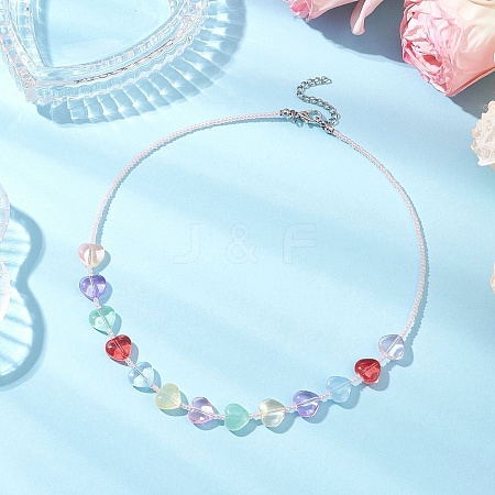 Heart Glass Beaded Necklaces for Women NJEW-JN05157-01-1