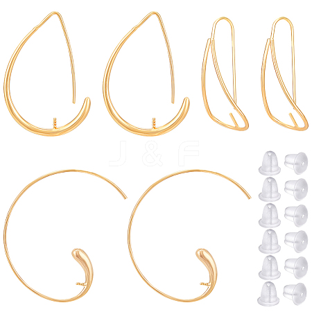 BENECREAT 6pcs 3 styles Brass Earring Hooks KK-BC0010-18-1