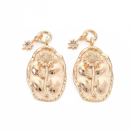 Brass Light Rose Rhinestone Pendants LS-KK-S364-218-1