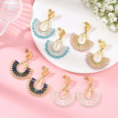 304 Stainless Steel with Glass Seed Beads Hoop Dangle Earrings EJEW-MZ00824-1