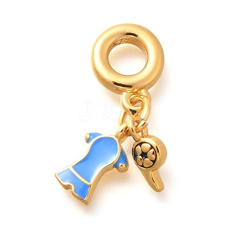 Brass Dodger Blue Enamel Clothes & Whistle European Dangle Charms KK-U048-16G-1