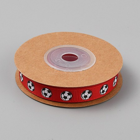 10 Yards Football Theme Polyester Printed Grosgrain Ribbon OCOR-WH0036-42C-1