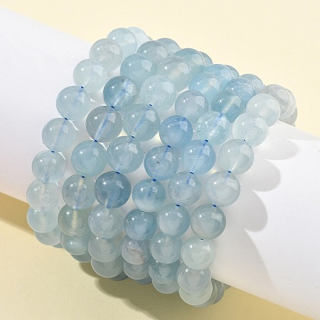 Natural Aquamarine Round Bead Stretch Bracelets for Men Women BJEW-U034-01A-03-1