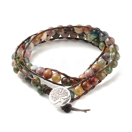 Natural Indian Agate Round Beads 2 Raw Wrap Bracelet BJEW-JB07169-04-1