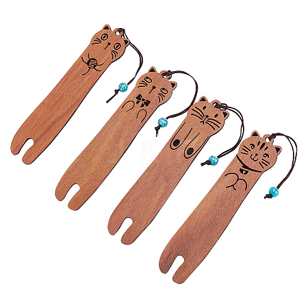 DELORIGIN 4Pcs 4 Styles Wood Bookmarks AJEW-DR0001-35-1