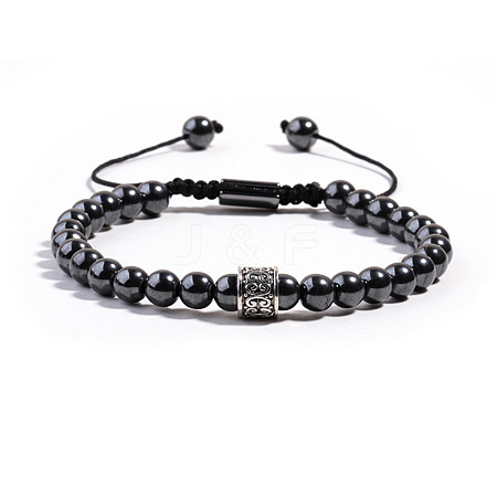 Synthetic Non-magnetic Hematite Round Braided Bead Bracelets for Women Men PM4065-6-1