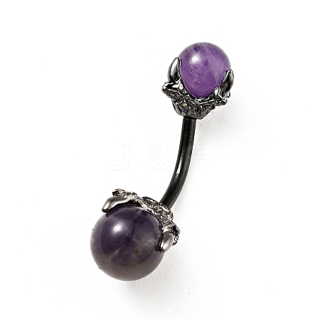 Natural Amethyst Beaded Curved Barbell AJEW-G042-04B-1