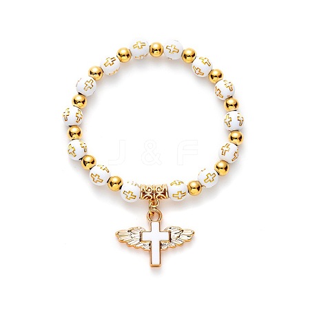 Gold acrylic cross bead bracelet angel cross prayer bead bracelet NW4525-3-1