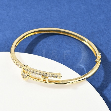 Brass Micro Pave Clear Cubic Zirconia Bangles BJEW-F504-02G-1