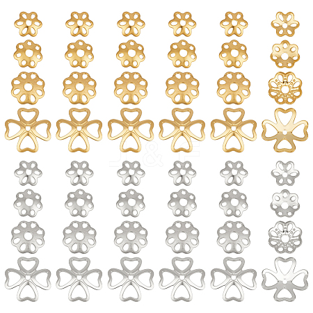 48Pcs 8 Styles 925 Sterling Silver Bead Caps STER-PH0004-60-1