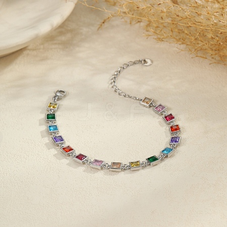 304 Stainless Steel Pave Colorful Cubic Zirconia Tennis Bracelets for Women BJEW-T023-02A-P-1