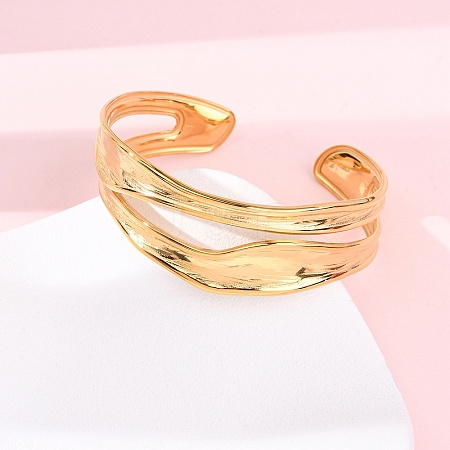 304 Stainless Steel Cuff Bangles for Women BJEW-G749-17G-1