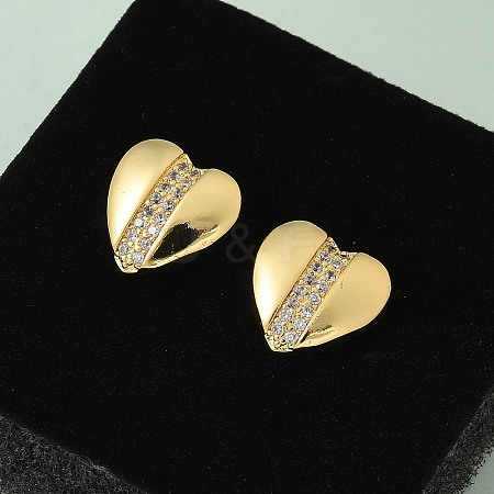 Brass Micro Pave Clear Cubic Zirconia Stud Earrings for Women EJEW-U034-02G-03-1